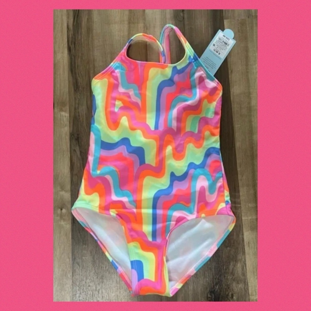 Little girls multicolor, one piece swimsuit. 9